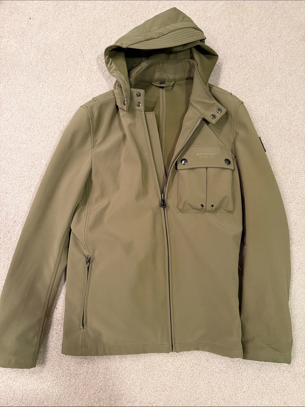 Belstaff Hooded Softshell Jacket in Olive Green